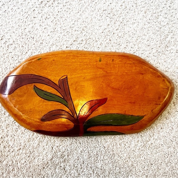 Vintage Mid Century Wooden Serving Tray Platter Boho Exotic Wood Divided Carved - Picture 9 of 15